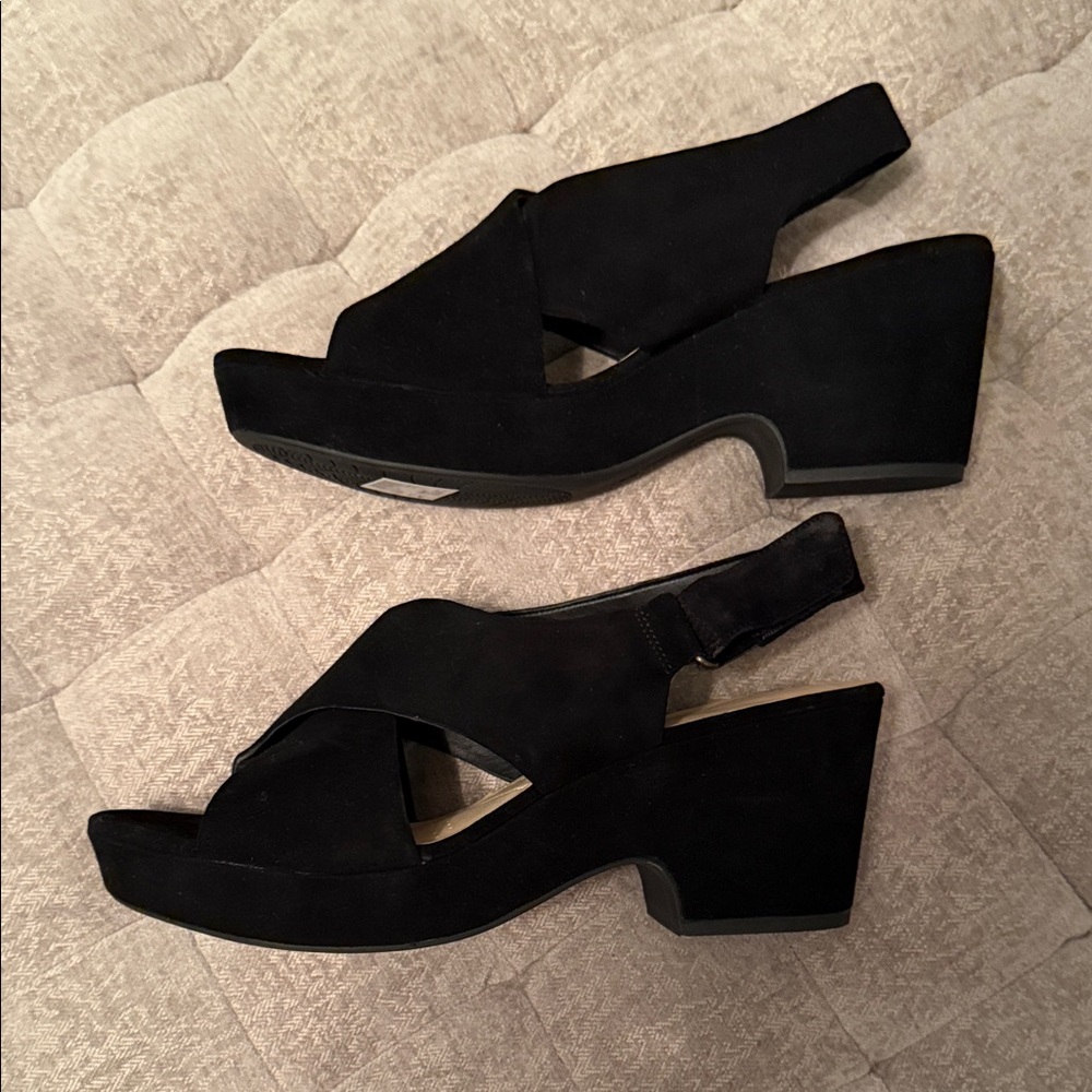 Clarks Black Suede Platform Sandals